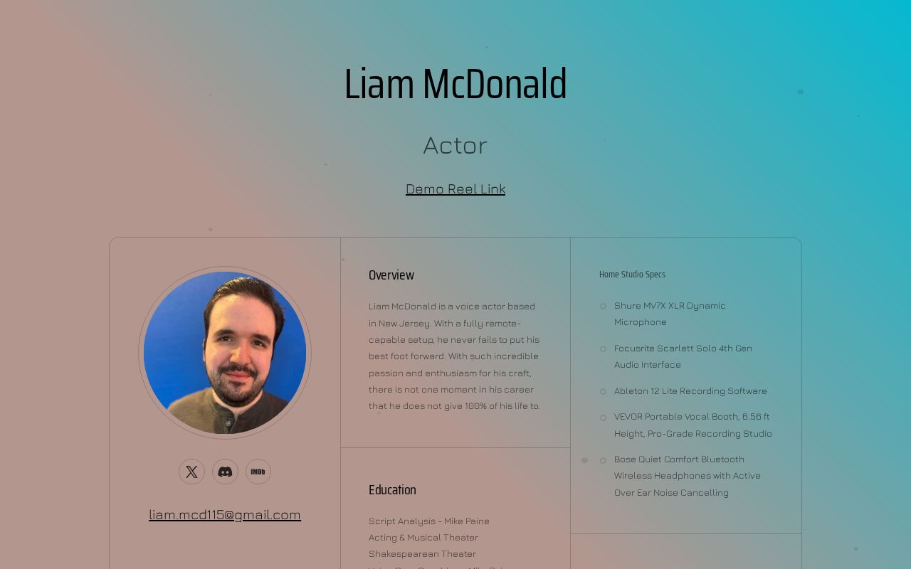 Liam McDonald Actor Website